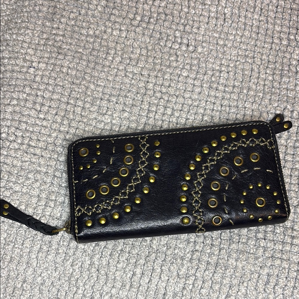Fossil Black and Gold Studded Leather Clutch